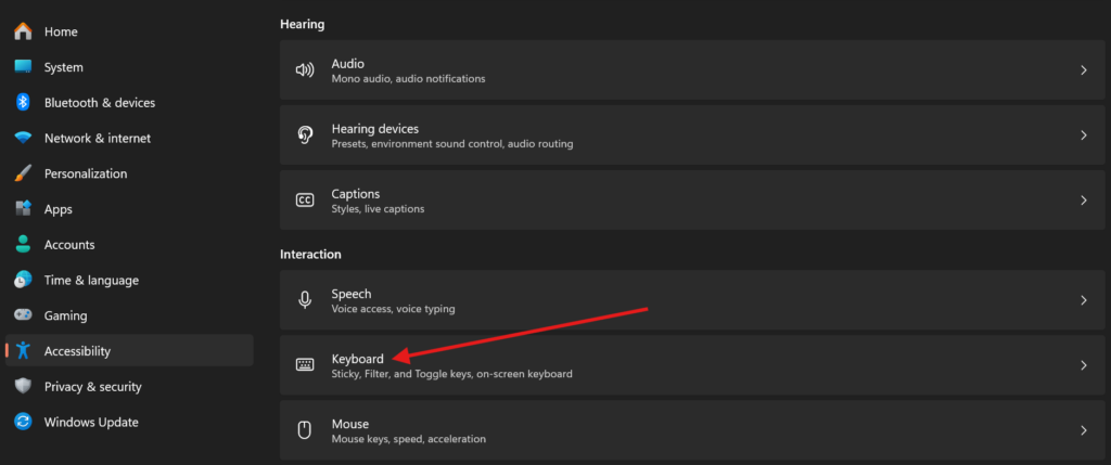 click Keyboard option