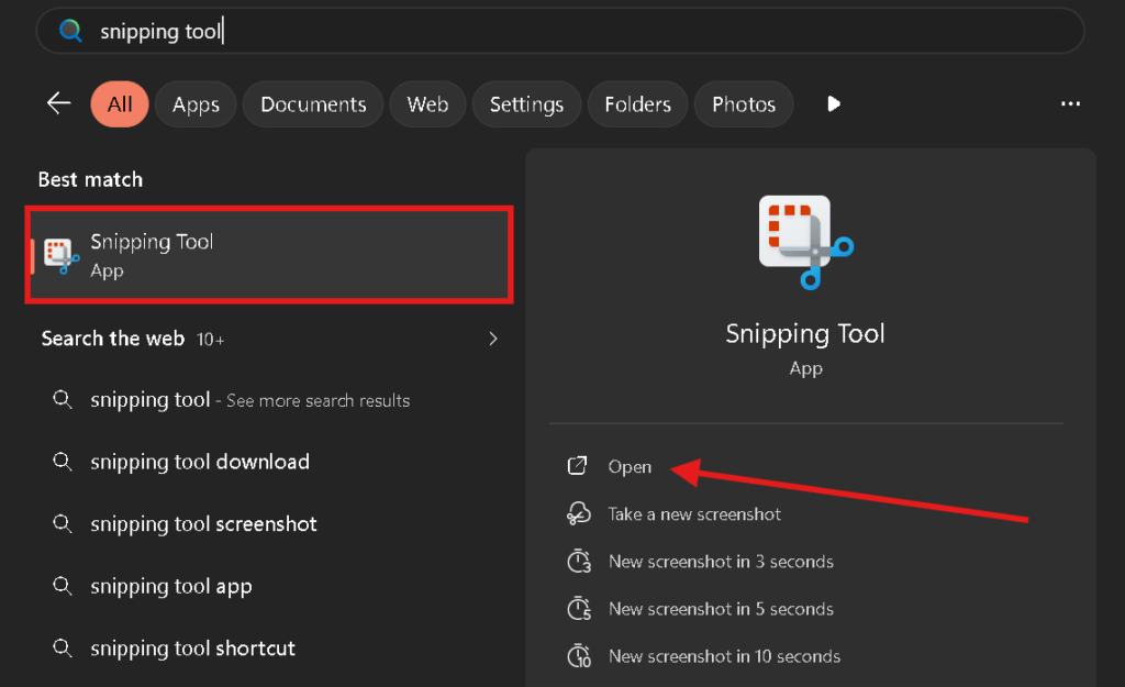 open snipping tool